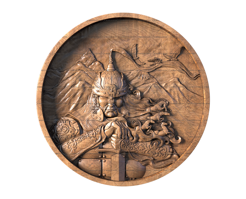 Khakas Hero in a Round Frame, 3d models (stl)